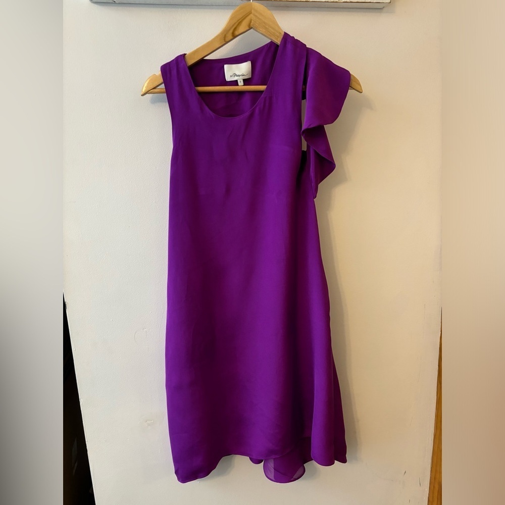 3.1 Phillip Lim Purple Silk One Shoulder Ruffle Dress